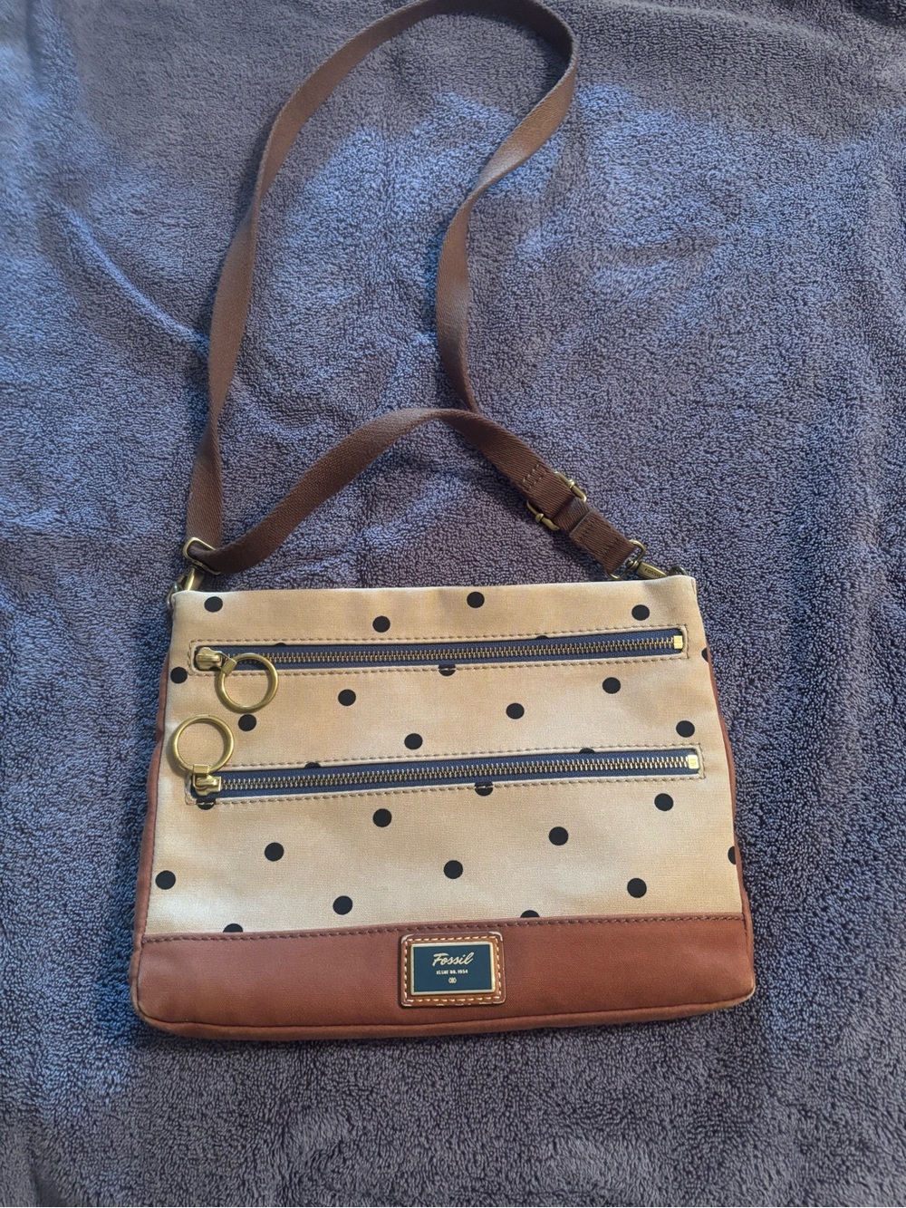 Fossil Passport Polka Dot Crossbody Bag in Cream and Brown